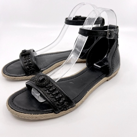 FRYE Marlo Concho LEATHER ANKLE STRAP‎ ESPADRILLE SANDALS Black 7.5 Women's - Picture 1 of 12